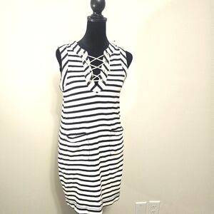 SKate SpadeBreton  Striped Black and White Cotton Sleeveless Dress Size XS {Bx22